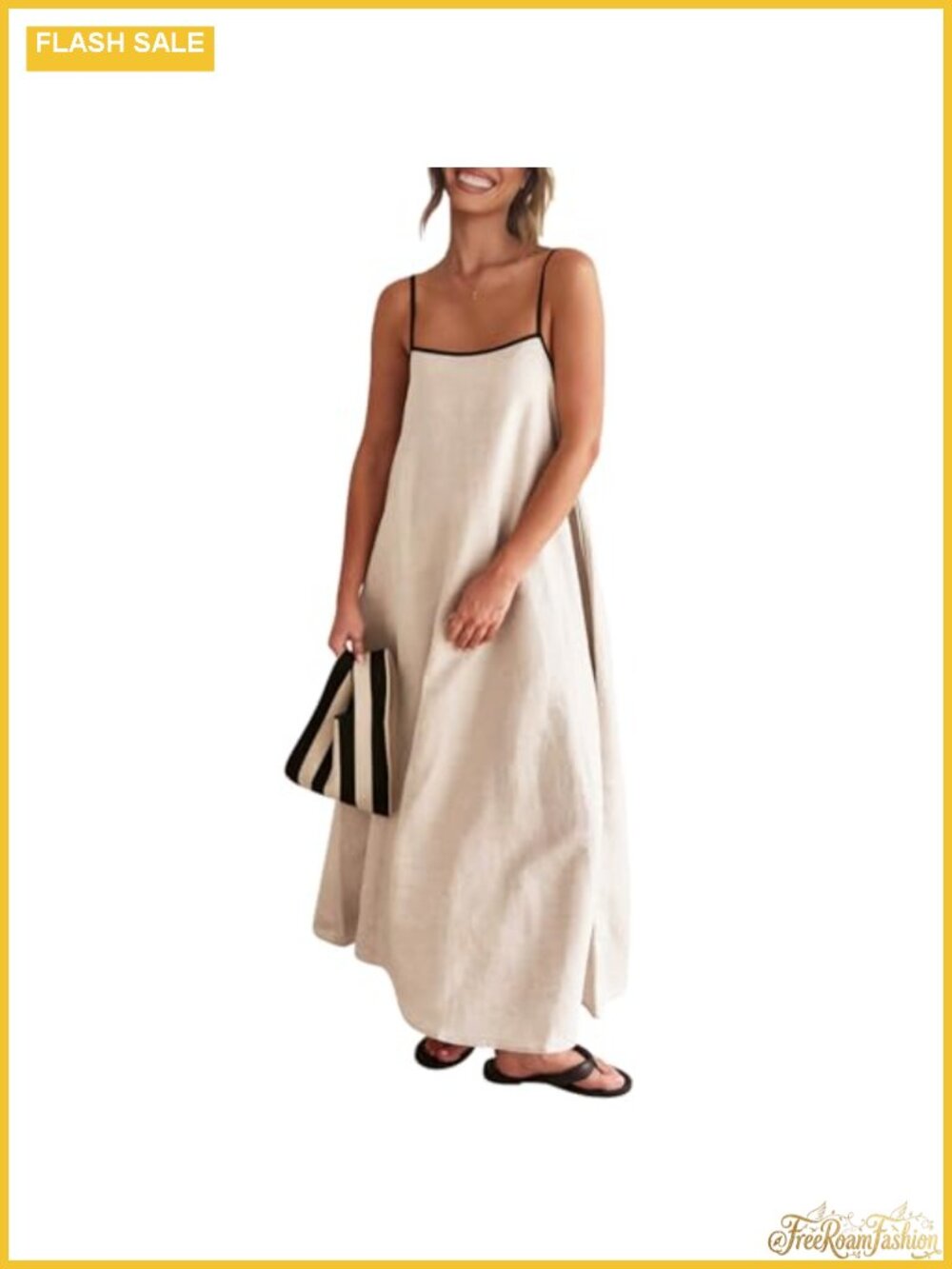 Linen Maxi Dress Spaghetti Strap Boho Casual Summer Sundress - Picture 3 of 6